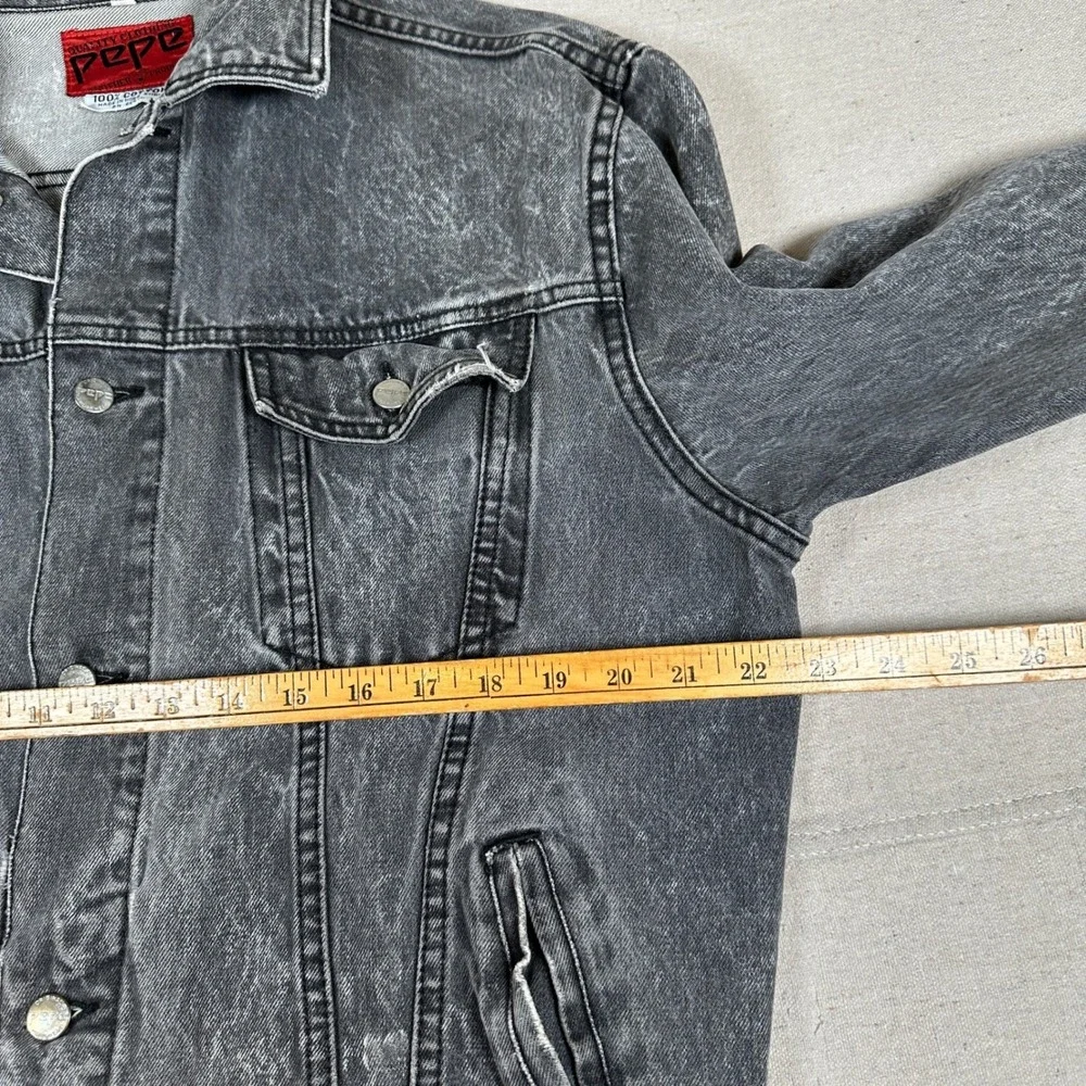 Vintage black Acid Wash Denim Jacket Distressed Trucker grunge 90s Pepe jeans‎